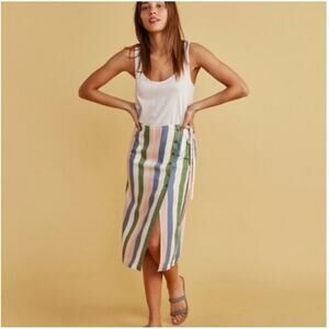 Marine Layer Striped Midi Wrap Skirt in Blue, Green, Pink, White